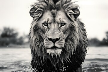Majestic Monochrome: Captivating Black and White Lion Portrait