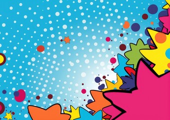 Colorful comic book background with blank white speech bubbles of different shapes.