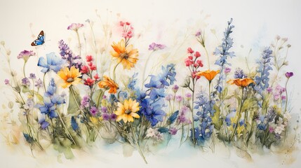 A charming mix of wildflowers on a hand-painted watercolor paper. 