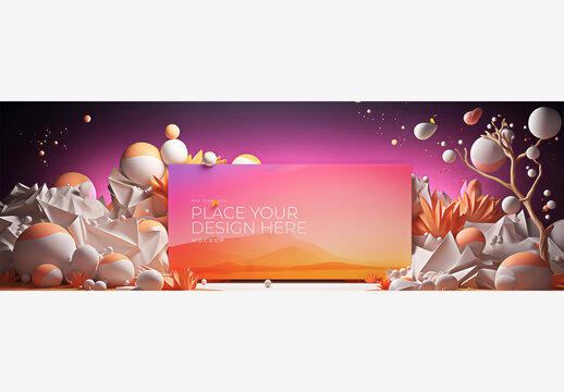 Fantasy Vivid Frame Mockup Template with Colorful Display, Eggs, and Mountain - Place Your Design Here, Purple Sky, Clouds, Sun Rays Frame Mockup Template