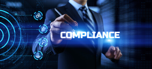 Compliance rules regulation policy law. Business technology concept.