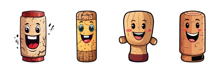 Cute cartoon wine cork set. Vector illustration