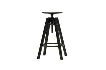 Studio shot of classic black tall wooden barstool standing on white.Black studio chair stool for...