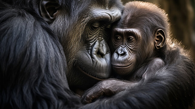 gorilas, Foto adorável Amor de Mãe