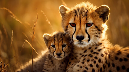 guepardo com filhote, Foto adorável Amor de Mãe