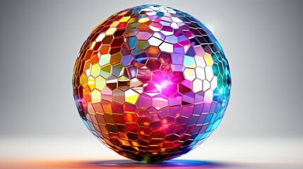 Shiny 3D disco ball isolated on white background. Disco decoration disco ball. Disco 80 tie with...