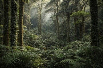 Obraz premium A dense jungle of trees where no one is present