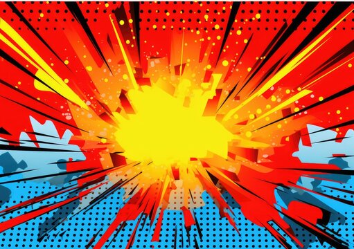 comic abstract pop art background with thunder. Comic pattern with starburst and halftone.