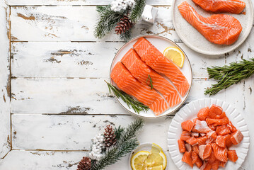 assortment of raw salmon for Christmas 