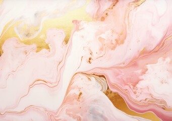 Fototapeta premium Blush pink watercolor fluid painting design card. Dusty rose and golden marble geode frame. Spring wedding invitation.