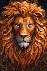 Naklejka premium Detailed orange lion digital Painting