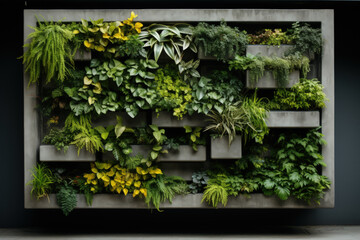 Urban architecture with vertical garden walls background with empty space for text 