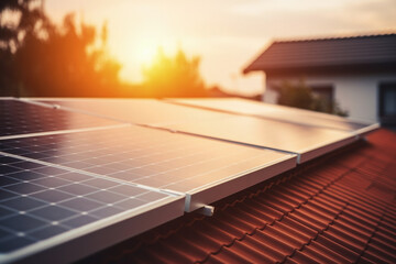 Residential solar panels installation background with empty space for text 