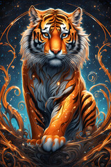 Detailed orange tiger digital Painting