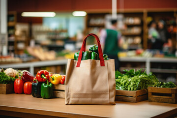Grocery shopping with reusable bags and containers at a local market 