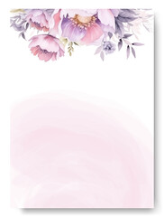 Beautiful purple peony floral frame wedding invitation card template. Garden theme wedding invitation card.