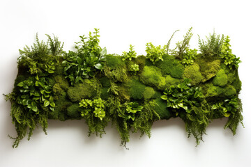 A miniature model of a lush green living wall isolated on a white background 