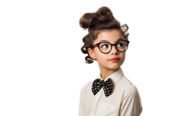 A young Girl Dressed as a superstar with a beautiful smile on a white Background with Space for Copy isolated PNG