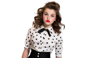 A young Girl Dressed as a superstar with a beautiful smile on a white Background with Space for Copy isolated PNG