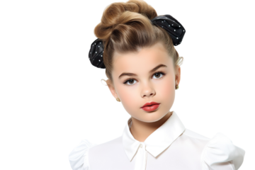 A young Girl Dressed as a superstar with a beautiful smile on a white Background with Space for Copy isolated PNG