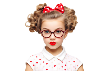 A young Girl Dressed as a superstar with a beautiful smile on a white Background with Space for Copy isolated PNG