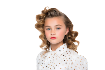 A young Girl Dressed as a superstar with a beautiful smile on a white Background with Space for Copy isolated PNG
