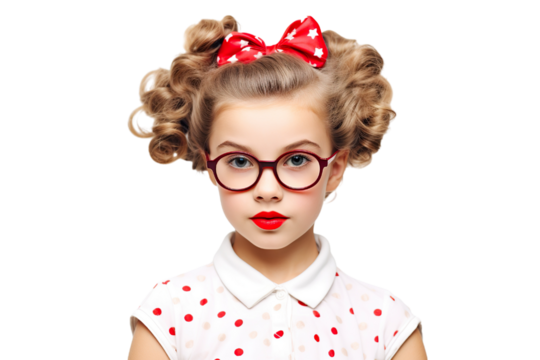 A young Girl Dressed as a superstar with a beautiful smile on a white Background with Space for Copy isolated PNG - Powered by Adobe