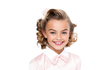 A young Girl Dressed as a superstar with a beautiful smile on a white Background with Space for Copy isolated PNG