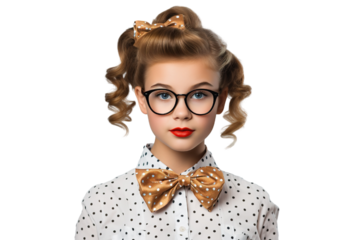 A young Girl Dressed as a superstar with a beautiful smile on a white Background with Space for Copy isolated PNG