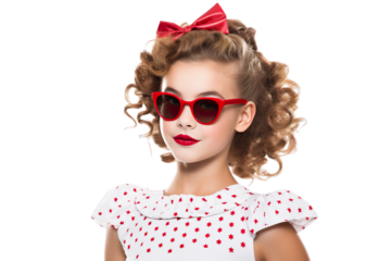 A young Girl Dressed as a superstar with a beautiful smile on a white Background with Space for Copy isolated PNG