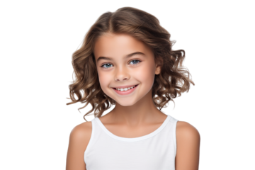 A young Girl Dressed as a superstar with a beautiful smile on a white Background with Space for Copy isolated PNG