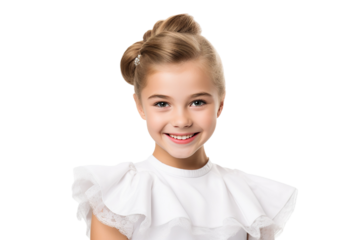 A young Girl Dressed as a superstar with a beautiful smile on a white Background with Space for Copy isolated PNG
