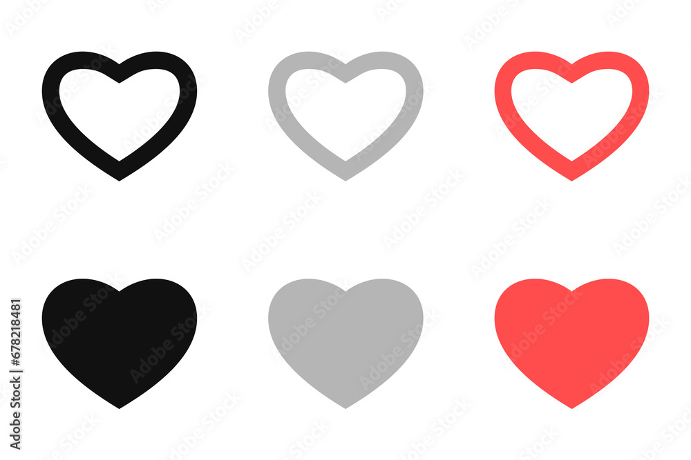 Poster like and heart vector icons. active and inactive modes.