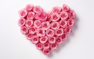 Heart Shaped Pink Rose Arrangement on a White Background, illustration for Valentine day or Wedding
