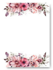 Social media watercolor pink azalea floral wedding invitation card template set. Rustic wedding card.