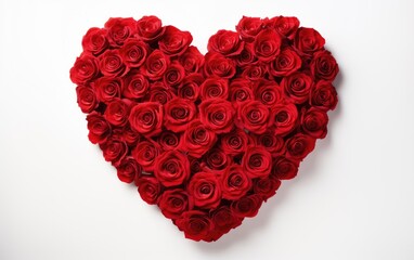 Valentine or Wedding Heart Made of Red Roses Isolated on a White Background.
