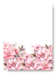 Floral wedding invitation template set with elegant blush pink peony flower. Beautiful invitation card template
