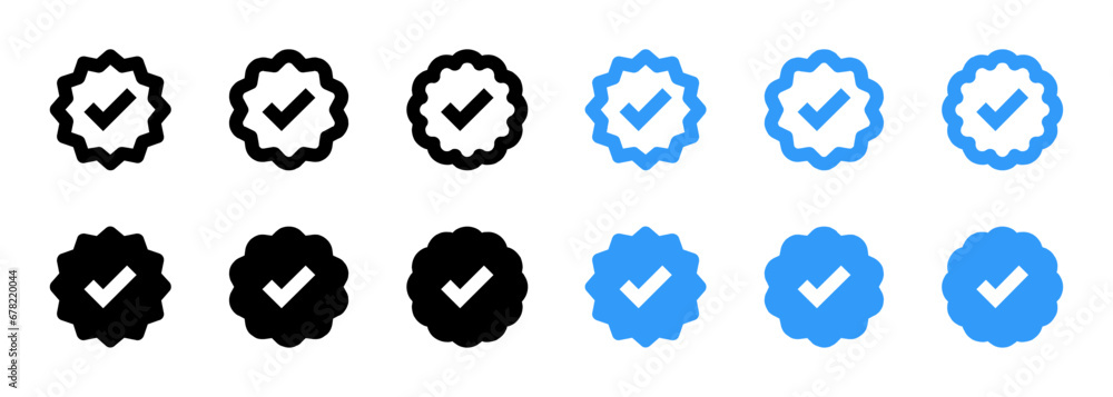 Poster verified profile vector badge variations. social media verification icon set. active and inactive mo