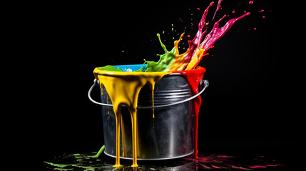 buckets with paint on black background
