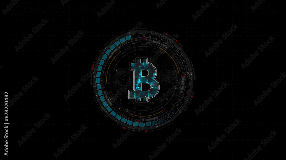Poster blue digital money logo with rotation hud ui circle technology interface and futuristic elements abs