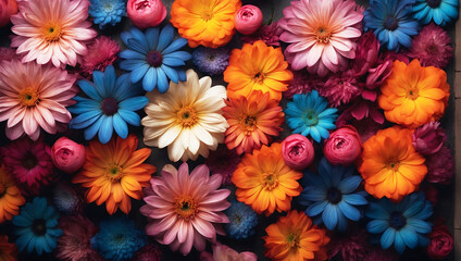 Blossoming Elegance: Colorful Flowers in Creative Modern Art for Captivating Backgrounds