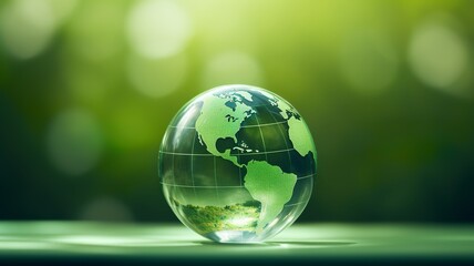Earth glass globe on green background. Generative AI - obrazy, fototapety, plakaty