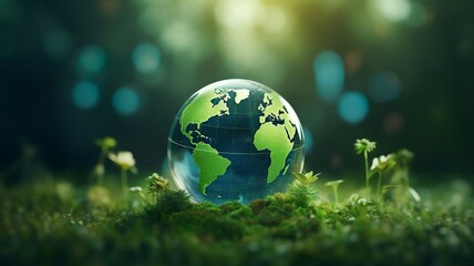 Obraz na płótnie Canvas Earth glass globe on green background. Generative AI