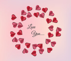 Vector Love Symbols: Heart-shaped Paper Elements Soaring Against a Pink Background for Happy Women's, Mother's, Valentine's Day, birthday greeting card.