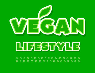 Vector eco template Vegan Lifestyle. Bright creative Font. Artistic set of Alphabet Letters, Numbers and Symbols