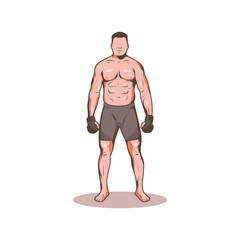Fototapeta premium Standing muscular MMA heavyweight fighter vector illustration.