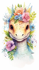 dinossauro estilo Boho clipart, aquarela, fundo branco,