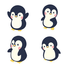 Cute happy bird penguin doodle set