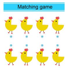 Matching game for kids. Find the correct pattern of the chicken and match.