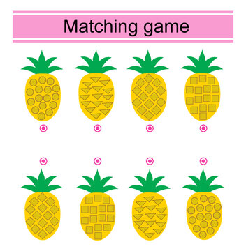 Matching game for kids. Find the correct pattern of a pineapple and match.
